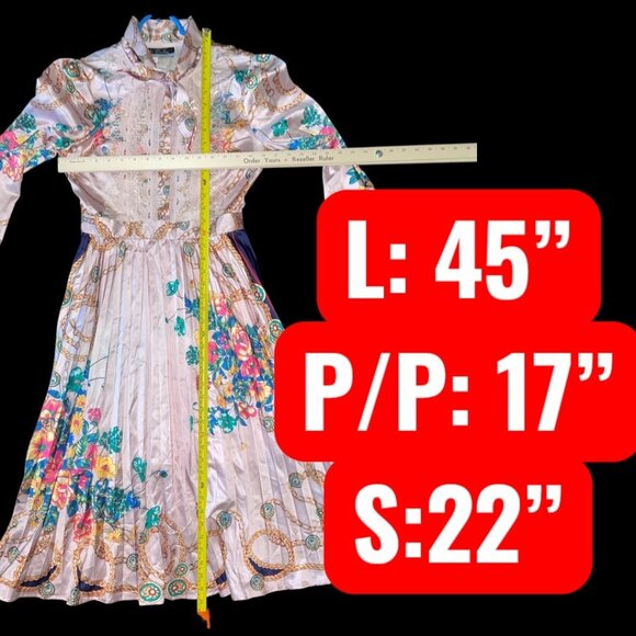 Dalia MacPhee Multicolor Pleated Floral & Chain Print Dress Fully Lined Small - Picture 9 of 10